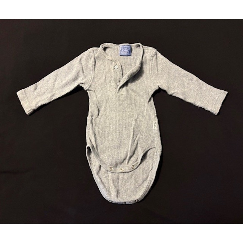 Childrens Place long sleeve gray waffle knit one piece, size 6-9 months